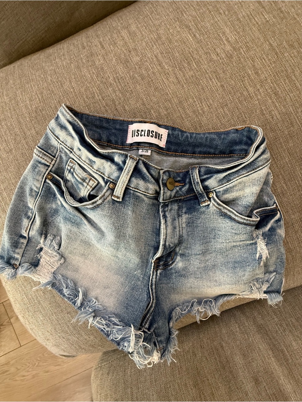 Disclosure Light Blue Distressed Denim Shorts